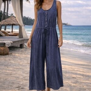 Natural Reflections Stonewash Peacoat Jumpsuit Blue Chambray Size XXL